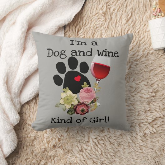 私はが付いている枕犬およびワインの一種の女の子です クッション (ブランケット)