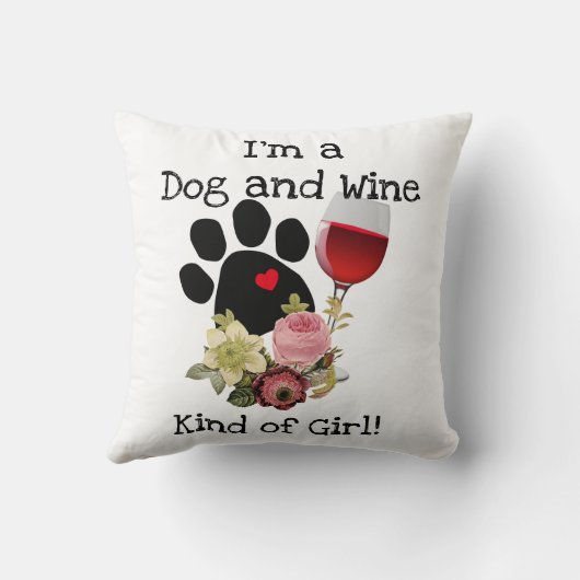 私はが付いている枕犬およびワインの一種の女の子です クッション (裏面)