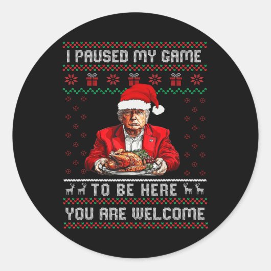 私はここにクリスマストランプパジャマいるゲームを一時停止 ラウンドシール (正面)