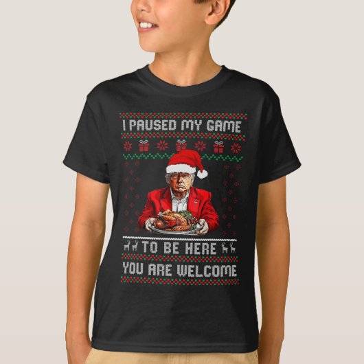 私はここにクリスマストランプパジャマいるゲームを一時停止 Tシャツ (正面)
