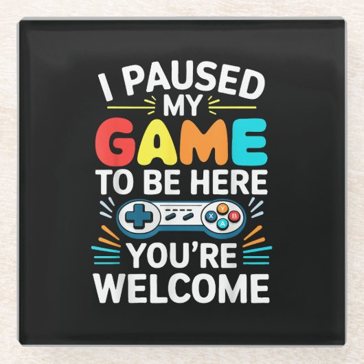 私はここにシャツの男性の女性の子供Vに私のゲームを一時停止 ガラスコースター (正面)