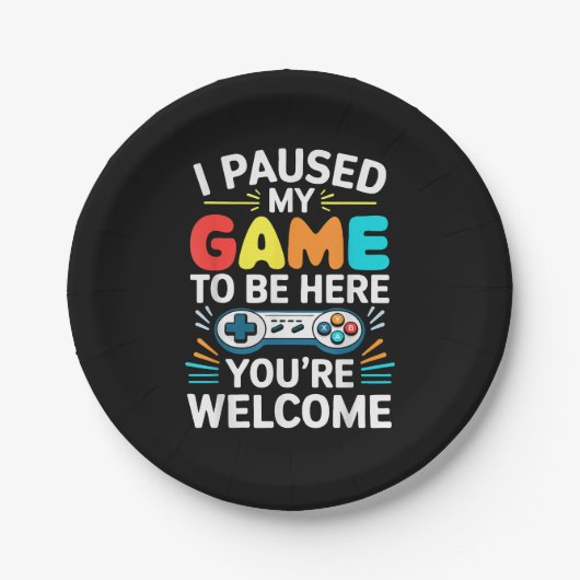 私はここにシャツの男性の女性の子供Vに私のゲームを一時停止 ペーパープレート (正面)