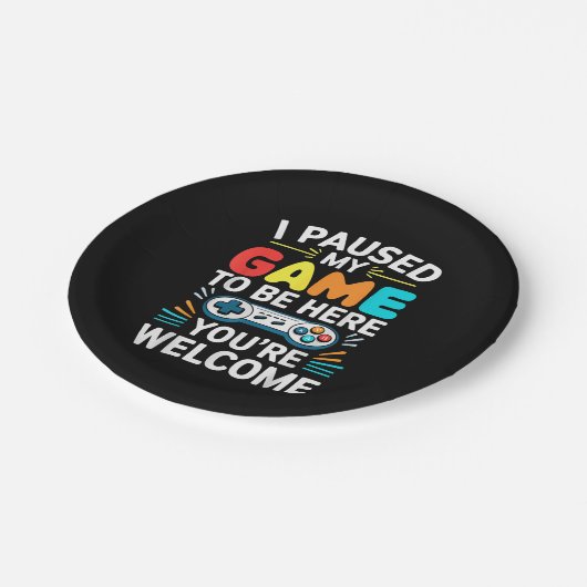 私はここにシャツの男性の女性の子供Vに私のゲームを一時停止 ペーパープレート (アングル)