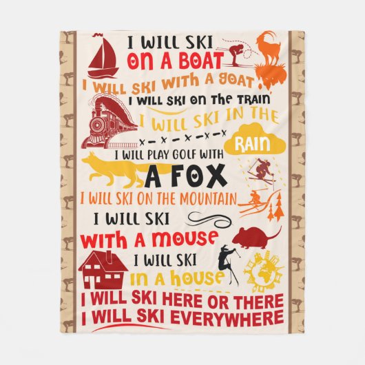 私はここやそこでスキーの雪上競技をする フリースブランケット (正面)