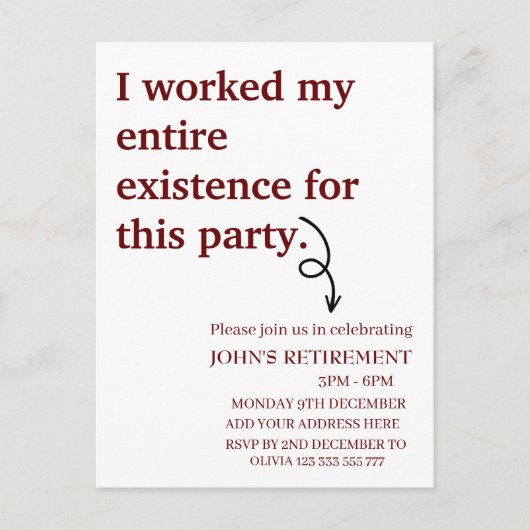 私はこの退職のために私の存立を尽くした ポストカード (正面)