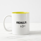 私はこれで…、実際に小便をします。 ; } ~ ツートーンマグカップ (左)