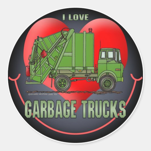私はごみトラックの子供のステッカーが大好き ラウンドシール (正面)