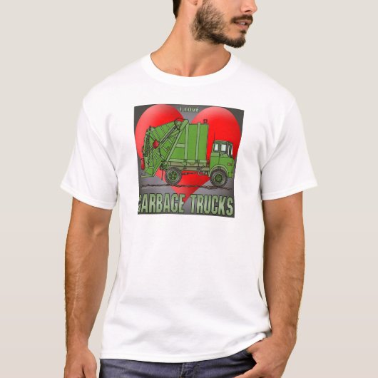 私はごみ収集車の緑メンズTシャツを愛します Tシャツ (正面)