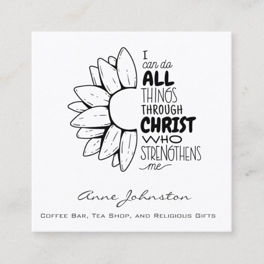 私はすべての事を行うことができる聖書の引用文花 スクエア名刺 (正面)
