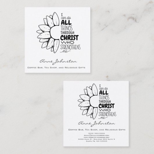 私はすべての事を行うことができる聖書の引用文花 スクエア名刺 (正面/裏面)