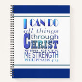 私はすべての事をChrist Blue文字を介して行うことができる ノートブック (正面)