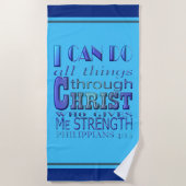 私はすべての事をChrist Blue文字を介して行うことができる ビーチタオル (正面)