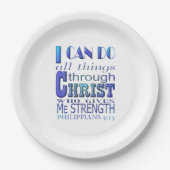 私はすべての事をChrist Blue文字を介して行うことができる ペーパープレート (正面)