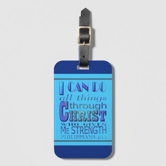 私はすべての事をChrist Blue文字を介して行うことができる ラゲッジタグ (正面縦)