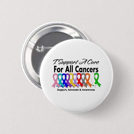 私はすべての癌の治癒を支持する 缶バッジ (正面&裏面)