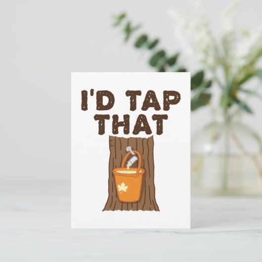 私はそのメープル糖化の木のシロップをタップする ポストカード (スタンド正面)