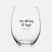 私はそのワインのトークブラックレトロ文字に飲む ステムなしワイングラス (正面)