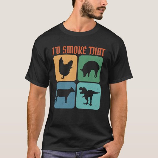 私はその恐竜の喫煙ヴィンテージ喫煙者BBQ Tシャツ (正面)