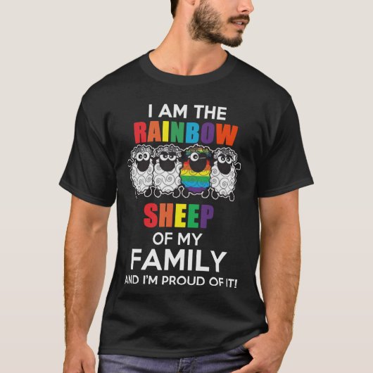 私はそれの誇りを持ったな私のFamily&I AMの虹のヒツジです Tシャツ (正面)