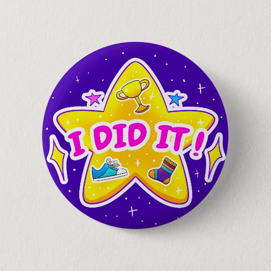 私はそれを行った – 2 1/4"ラウンドバッジ – 青ボタン 缶バッジ (正面)