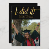 私はそれを金ゴールドはっきりしたスクリプトおもしろいの卒業 招待状 (正面/裏面)