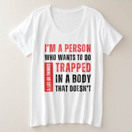 私はたくさんの事をしたいおもしろい人 プラスサイズTシャツ (デザイン正面)