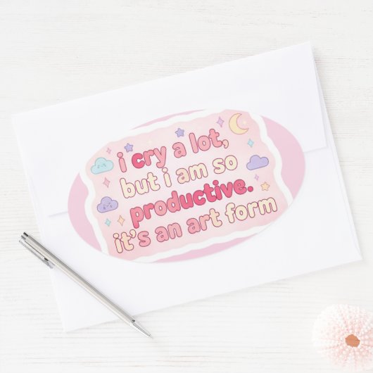 私はたくさん泣くけど、私はとても生産的だ。かわいいパステル 楕円形シール (封筒)