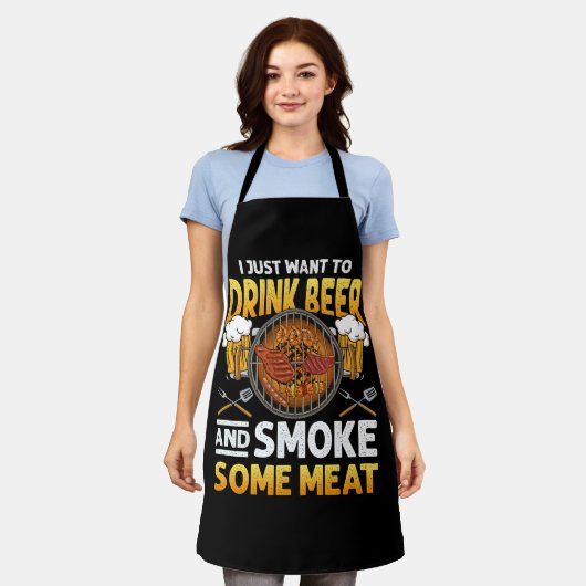 私はただビールを飲んで肉バーベキューを吸いたい エプロン (着用した状態)