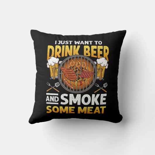 私はただビールを飲んで肉バーベキューを吸いたい クッション (裏面)