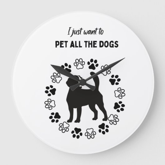 私はただ犬のタンクを全部なでたいだけです ラージ壁時計 (正面)