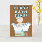 私はたらいの挨拶状のBathの時間男の赤ちゃんを愛します カード (黄色い花)
