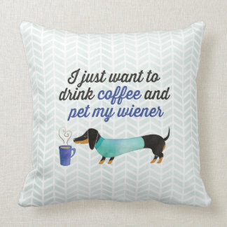 私はちょうどコーヒーを飲み及びかわいがり私のウインナーをたいと思います(青い) クッション