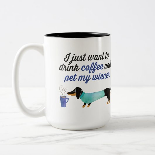 私はちょうどコーヒーを飲み及びかわいがり私のウインナーをたいと思います(青い) ツートーンマグカップ (左)