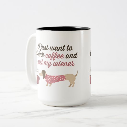 私はちょうどコーヒーを飲み及び私のウインナー(ピンク)をかわいがりたいと思います ツートーンマグカップ (正面左)