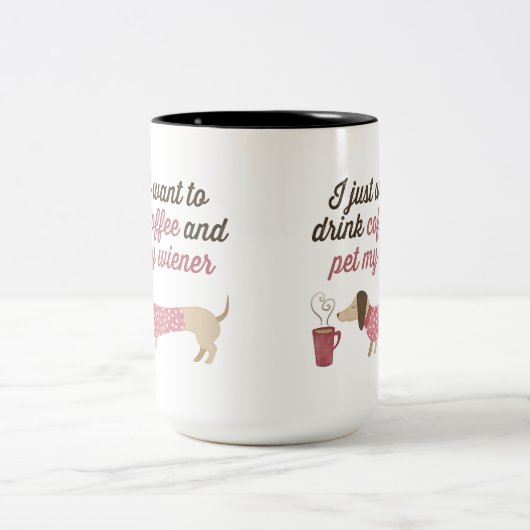 私はちょうどコーヒーを飲み及び私のウインナー(ピンク)をかわいがりたいと思います ツートーンマグカップ (中央)
