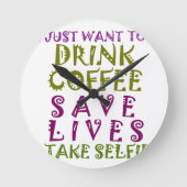 私はちょうどコーヒーを飲み及びselfiesを取りたいと思います ラウンド壁時計 (正面)