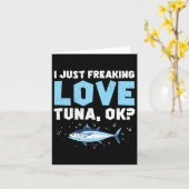 私はちょうど自由に愛のツナおもしろい魚釣り愛好家 カード (黄色い花)