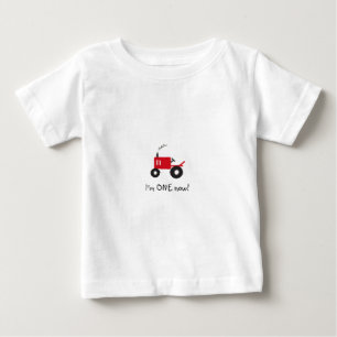 "私はです今1才!" ベビーのトラクターのTシャツ ベビーTシャツ
