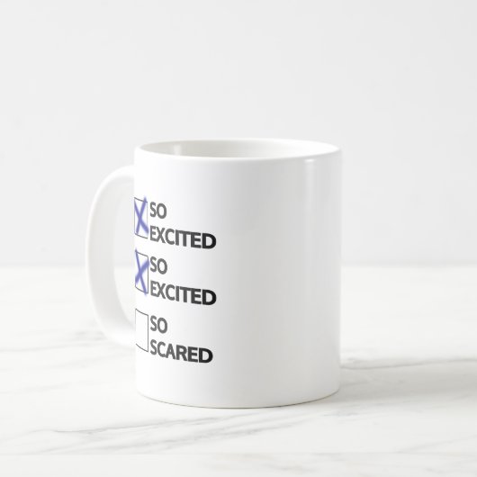 私はとても興奮して、とても興奮しています コーヒーマグカップ (正面左)