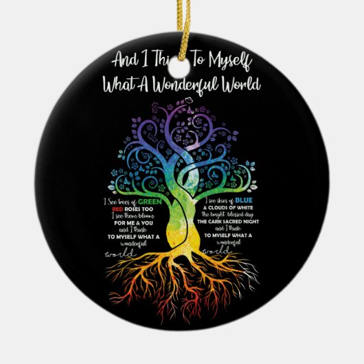 私はど考えんな素晴らしい世界のヒッピーを思い浮かべる セラミックオーナメント (正面)