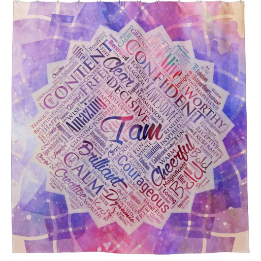 私ははすの断言の単語の雲の芸術です シャワーカーテン (正面)