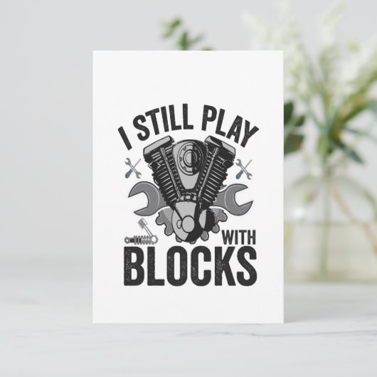 私はまだ遊ブロックのおもしろいCat整備士エンジンを持つ サンキューカード (スタンド正面)