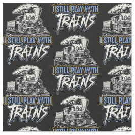 私はまだ遊電車の蒸気機関を黒に乗せている ファブリック