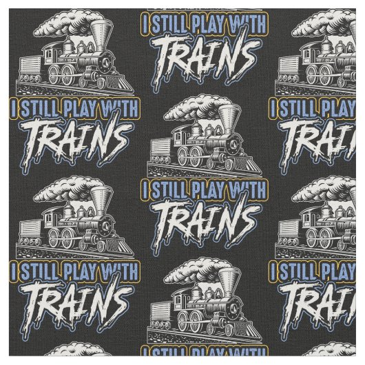 私はまだ遊電車の蒸気機関を黒に乗せている ファブリック (クローズアップ)