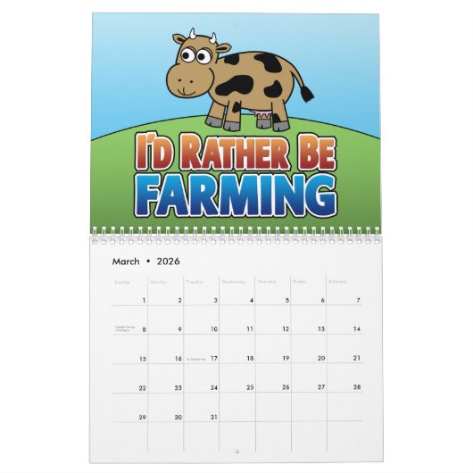 私はむしろ農業になる – かわいい漫画の動物 カレンダー (3月 2026)