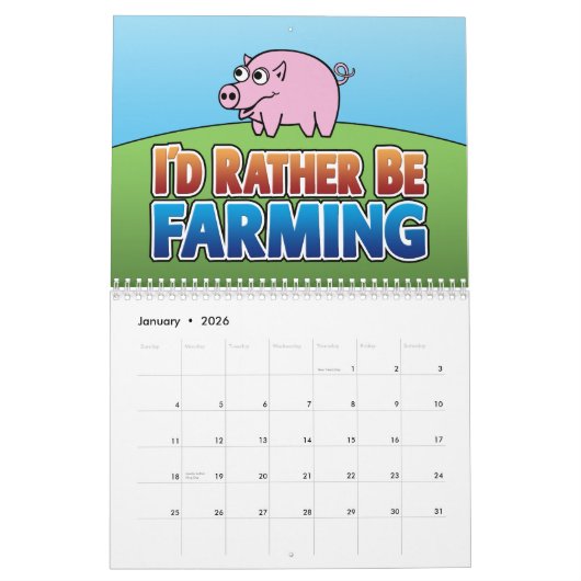 私はむしろ農業になる – かわいい漫画の動物 カレンダー (1月 2026)