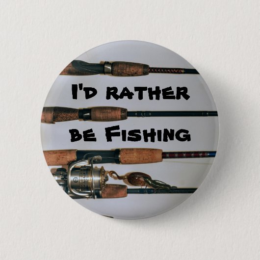 私はむしろ魚釣りロッドとリール写真 缶バッジ (正面)