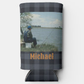 私はむしろ魚釣り写真あなたの名前を追加 スリム缶クーラー (正面)