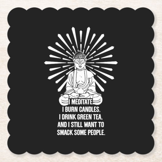 私はめい想ろうそくを燃やす。私は緑茶を飲む。 ペーパーコースター (正面)
