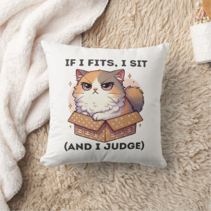 私はもしフィット、私は座る(と私は裁判官) -おもしろい猫好き クッション